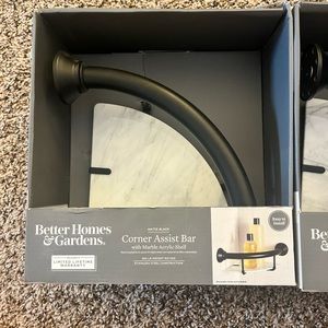 Better Homes & Garden Matte Black Marble Corner Grab Bar Shower Shelf